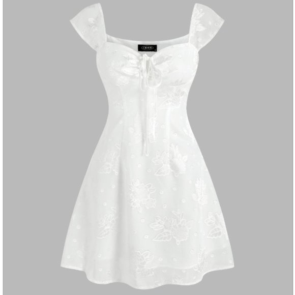 {Cider} Floral Vintage Style Feminine White Mini Dress with Lace Appliqué Bridal - Picture 1 of 16